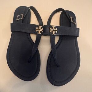 Tory Burch navy Blue Sandals with Logo Accent size 8.5 excellent condition